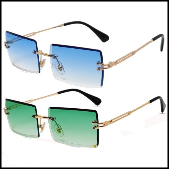 Retro Rimless Rectangle Sunglasses Vintage Square Tinted Lens Unisex main image 5